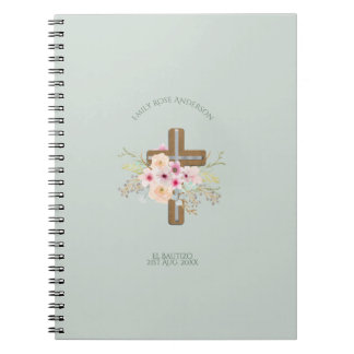 Girls Pink floral BAUTIZO Baptism Bautismo Named Notebook