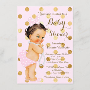 Girls Pink Gold Pearl Baby Shower Invitation