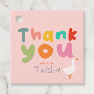 Girls Pink Goose Thank You 1st Birthday Favour Tags