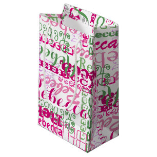 Girl's Pink Green Fun Name Collage Allover Print Small Gift Bag