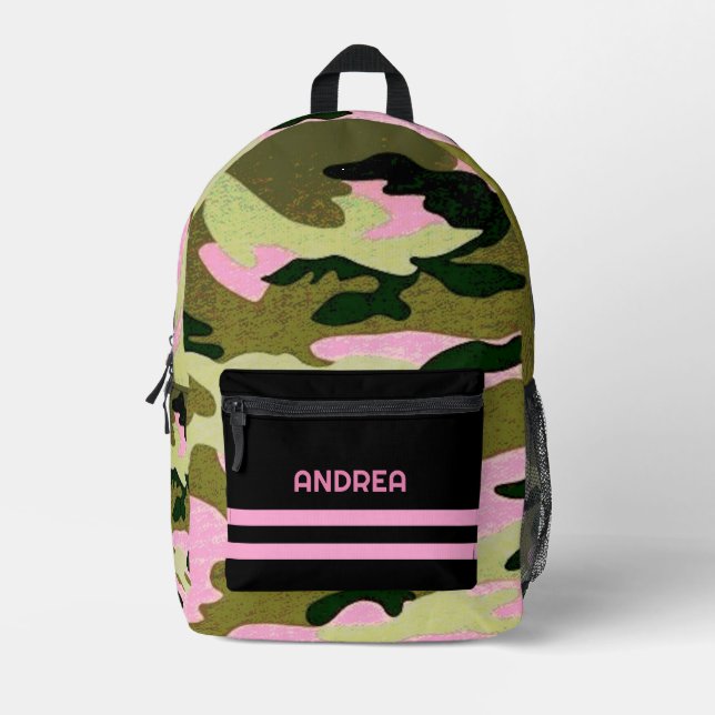 Girl's Pink & Green Monogram Camouflage Backpack (Front)