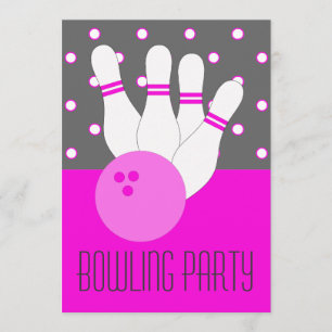 Girls Pink & Grey Bowling Party Invitation