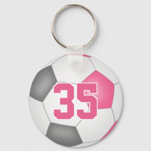 girls pink grey personalised soccer keychain