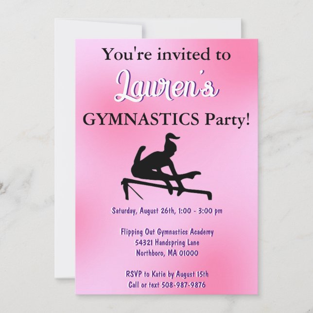 Girls Pink Gymnastics Birthday Party Invitation (Front)