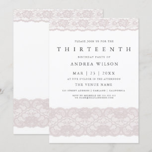 Girls Pink Lace 13th birthday Party Invite