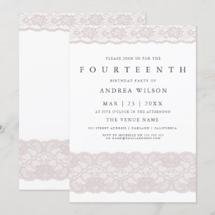 Girls Pink Lace 14th birthday Party Invite