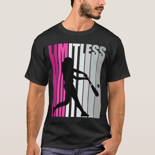 Girls Pink Limitless Baseball Birthday Softball Re T-Shirt (Front)