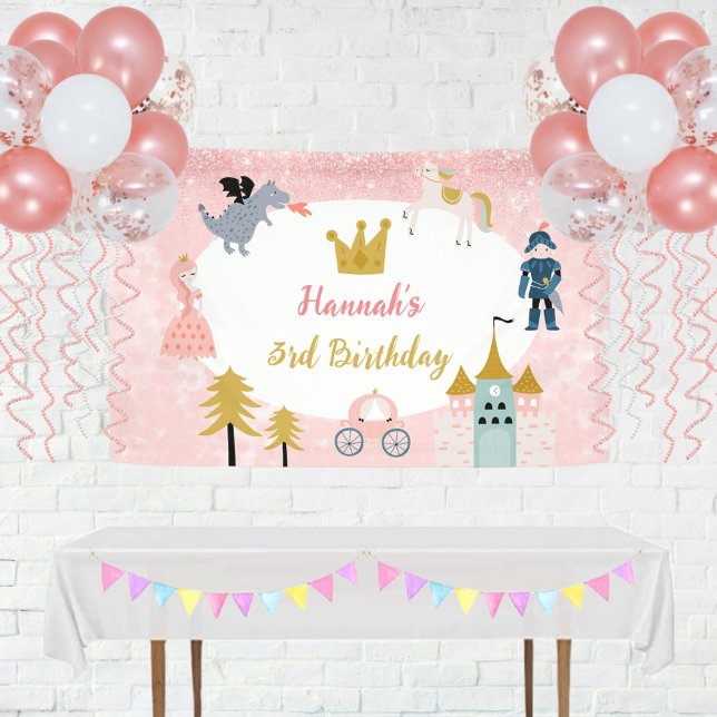 Girls Pink Magical Princess Castle Birthday Banner (Creator Uploaded)