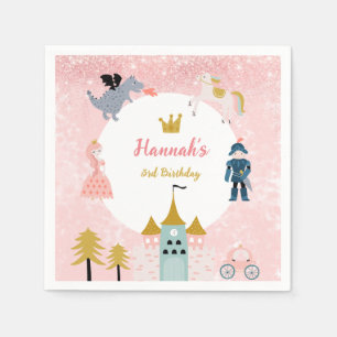 Girls Pink Magical Princess Castle Birthday Napkin