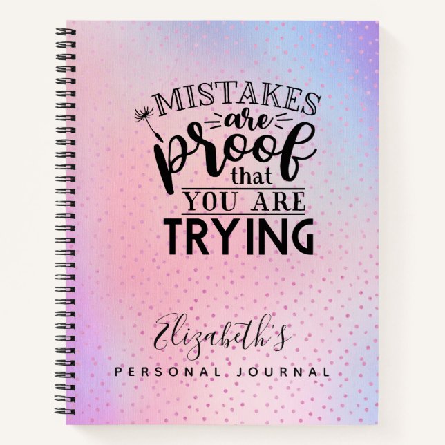 Girls Pink Monogram Encouragement Motivation Named Notebook (Front)