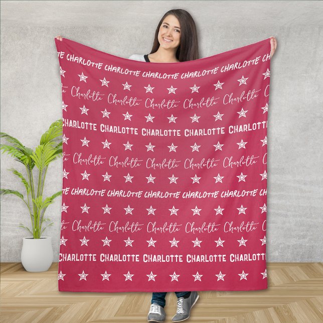 Girl's Pink Monogram Pattern Stars Fleece Blanket (Creator Uploaded)