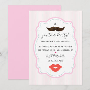 Girls Pink Moustache Party Invitation