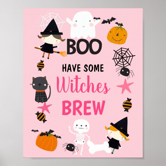 Girls Pink Orange Halloween Birthday Party Sign (Front)