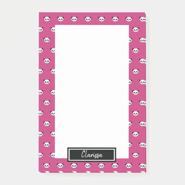Girls Pink Personalised Panda Bear Animal Kids Post-it Notes (Front)