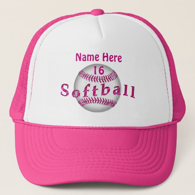 Girls Pink Personalised Softball Hats Custom (Front)