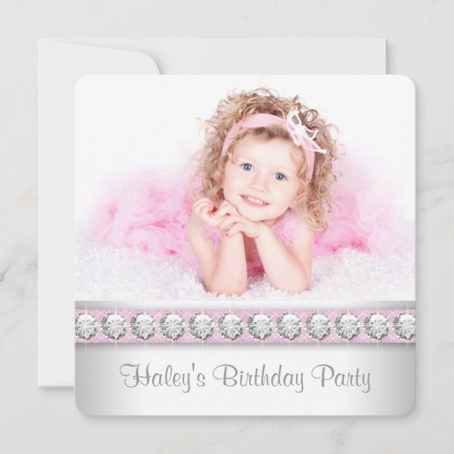 Girls Pink Photo Birthday Party Invitation (Front)