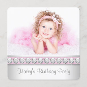 Girls Pink Photo Birthday Party Invitation