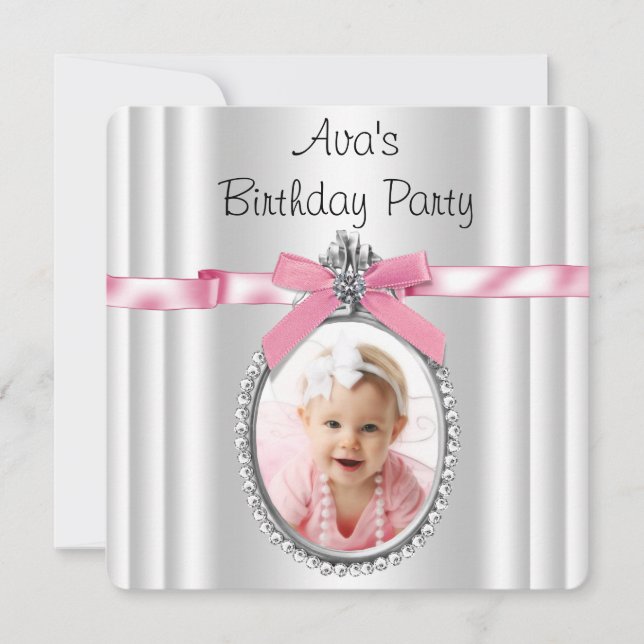 Girls Pink Photo Birthday Party Invitation (Front)
