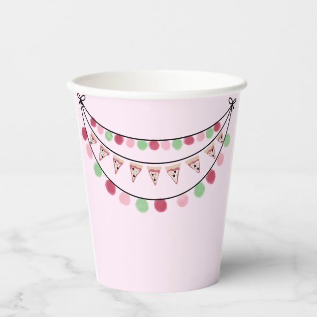Girls Pink Pizza Party Birthday  Paper Cups (Front)