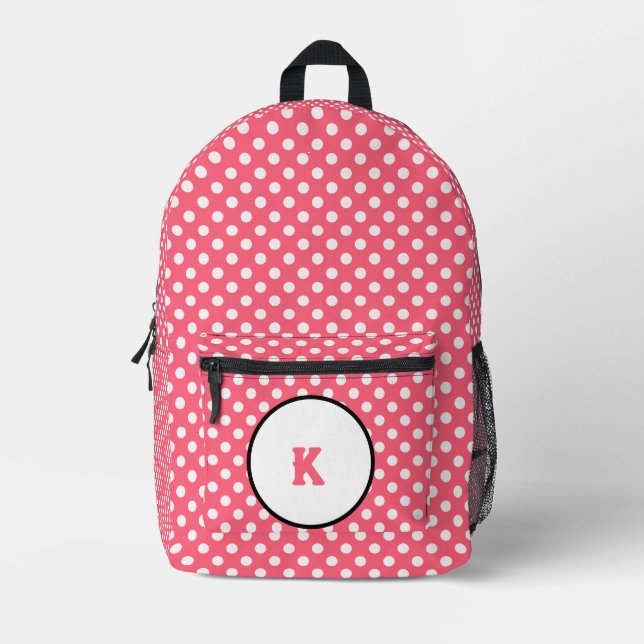 Girls Pink polka dots Printed Backpack (Front)