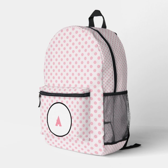 Girls Pink polka dots Printed Backpack (Back Corner Right)