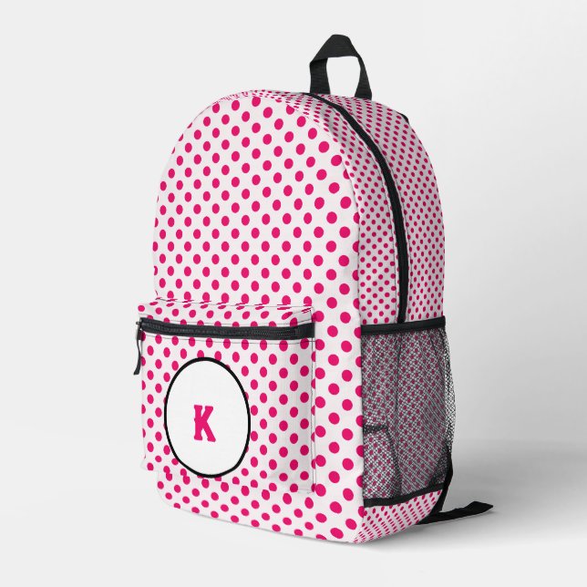 Girls Pink polka dots Printed Backpack (Back Corner Right)