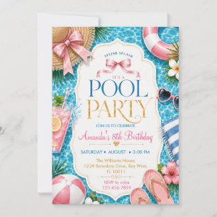 Girls Pink Pool Party Birthday Invitation