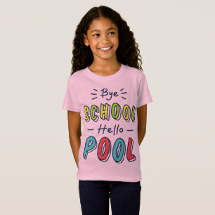 Girls' Pink Poolside Party Tee - Fun "Bye School
