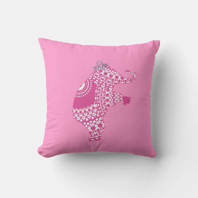 Girl's Pink Princess Cute Elephant American MoJo P Cushion (Front)
