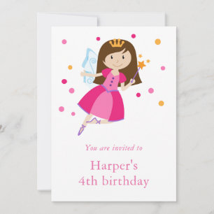 Girl's Pink Princess Fairy 4th Birthday Invitation