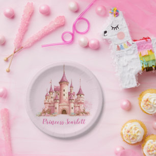 Girls Pink Princess Personalised Paper Plate
