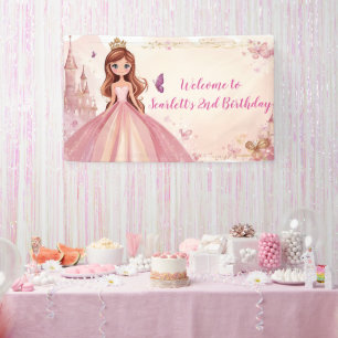 Girls Pink Princess Personalised Party Banner