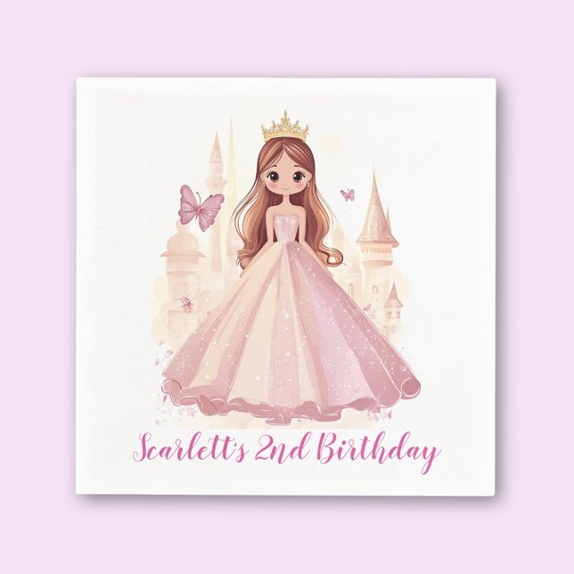 Girls Pink Princess Personalised Party Napkin (Creator Uploaded)