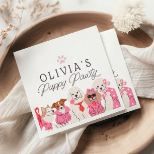 Girls Pink Puppy Pawty Birthday  Napkin