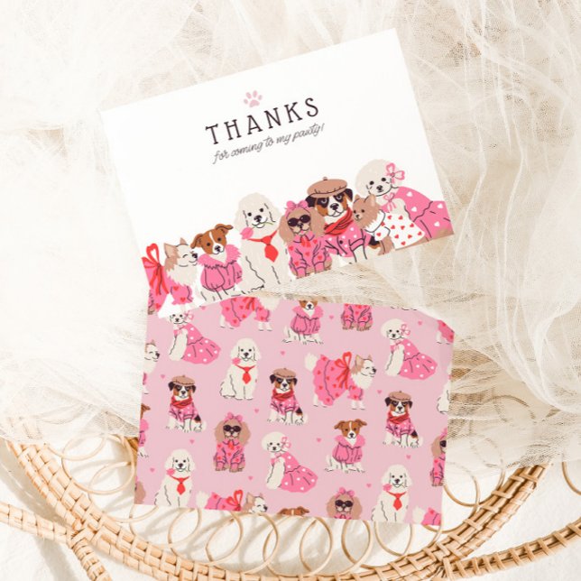 Girls Pink Puppy Pawty Birthday  Thank You Card (Creator Uploaded)