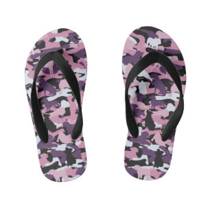 Girls Pink Purple Dog & Bone Camo Flip Flops
