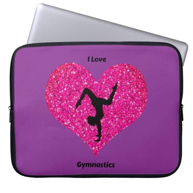 Girls Pink & Purple Love Gymnastics Laptop Sleeve (Front)