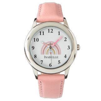 Girls Pink Rainbow Pastel Heart Name Boho Watch