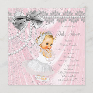 Girls Pink Satin Pearl Little Lady Baby Shower Invitation