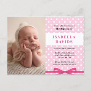Girls pink simple elegant baptism invitation