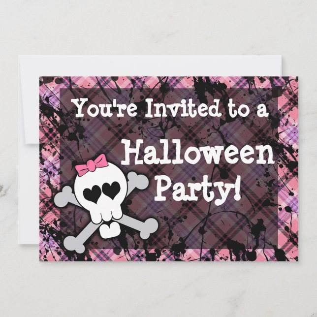 Girl's Pink Skull Halloween Party Invitation (Front)