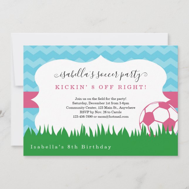 Girl's Pink Soccer Birthday Party Invitation (Front)