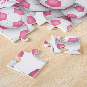 girls pink soccer custom name jigsaw puzzle