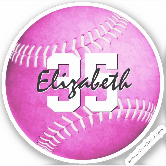 Girl's pink softball Custom-Cut Vinyl Sticker (Front)