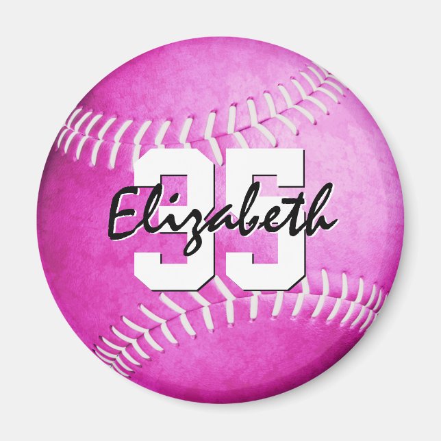 girls pink softball personalized team gifts magnet (Front)