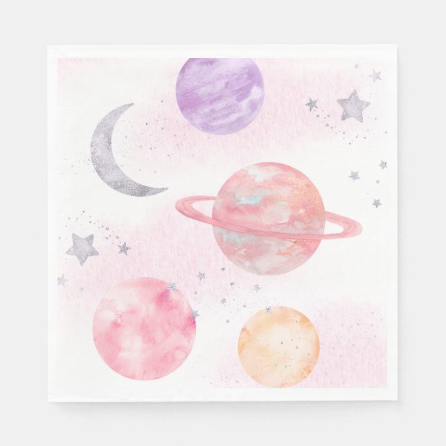 Girl's Pink Space Party Napkins (Front)