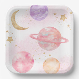 Girl's Pink Space Party Plates