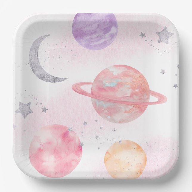 Girl's Pink Space Party Plates (Front)