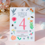 Girls Pink Spring Floral Bee Kids Birthday Invitation<br><div class="desc">This cute and girly kids birthday invitation design features a floral design, with flowers, bees, and botanicals, and a matching spring pattern on the back. The invite can be personalised with all the information you need for your child's party in a whimsical typography. The perfect pink floral invitations for your...</div>
