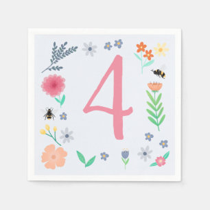 Girls Pink Spring Floral Bee Kids Birthday Napkin